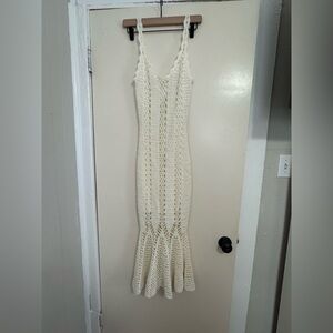 Elegant Cream Crochet Maxi Dress